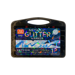 批发中彩黑杆金属闪光软头+硬头双头马克笔珠光闪粉记号笔儿童彩色绘图画画涂鸦笔中小学生DIY手账海报彩色笔