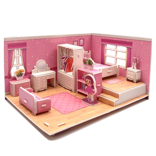 儿童3D立体拼图diy小屋房子卧室模型女孩房间纸质5岁拼装益智玩具