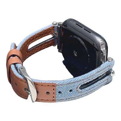 牛仔镂空皮革拼色适用iwatch表带