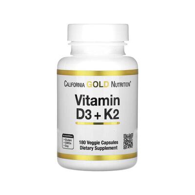 香港直邮California Gold Nutrition,维生素 D3 + K2，180 粒素食
