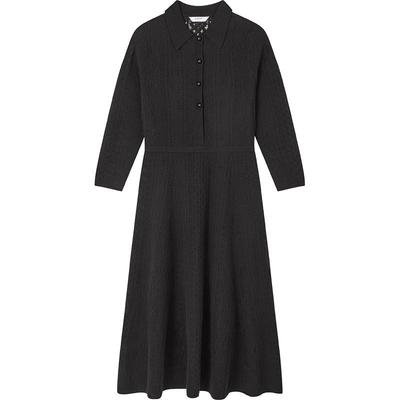 LK轻熟通勤A版黑色针织连衣裙