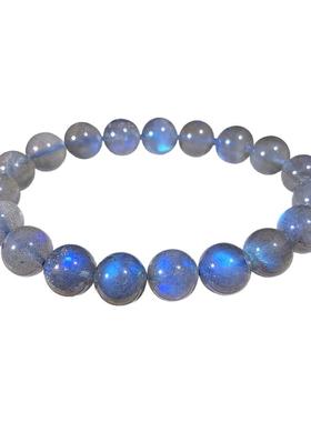 拉长石流动蓝色猫眼圆珠子手链