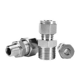 304不锈钢卡套接头直通ZG终端G外丝螺纹NPT双卡式钢铜仪表公制管