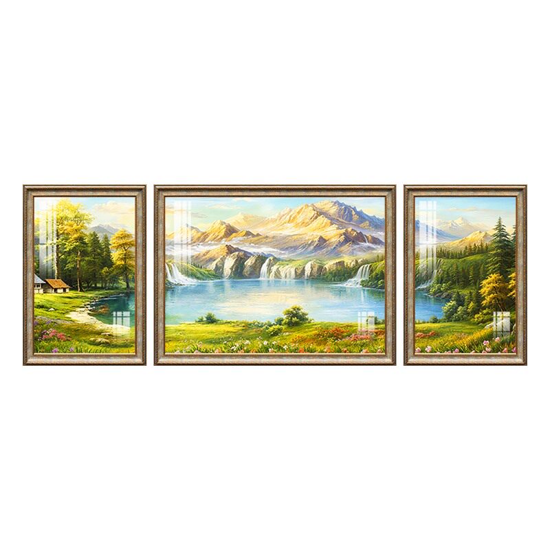 欧式田园客厅三联背景画福泽金山