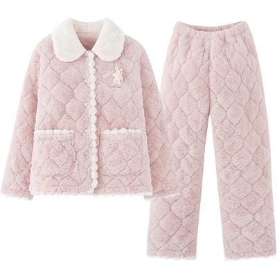 睡衣女冬季夹棉超厚三层保暖