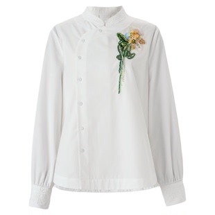 宫小妍【法绣·花木兰】珠绣玉兰蕾丝立领国风上衣5101361