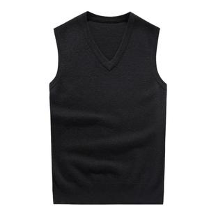 恒源祥秋冬羊毛衫背心男V领针织衫纯羊毛休闲无袖马甲男坎肩毛衣