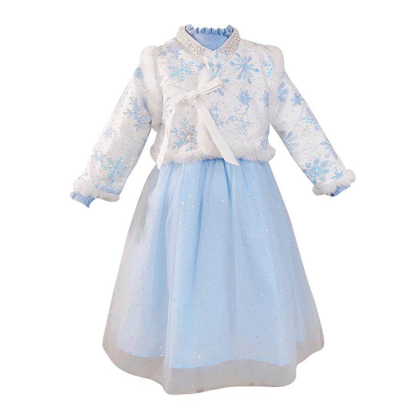 汉服女童拜年服冬季儿童新年衣服加绒连衣裙女孩生日礼服冬装唐装