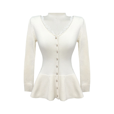 Lazy Didi小蛮腰 蕾丝收腰小裙摆毛衣软糯V领针织打底衫秋冬内搭