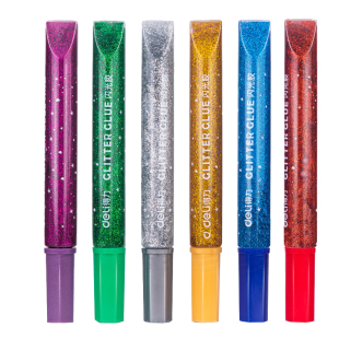 得力闪光胶儿童画画涂色颜料胶水6支装金葱手工diy珠光金粉笔亮片