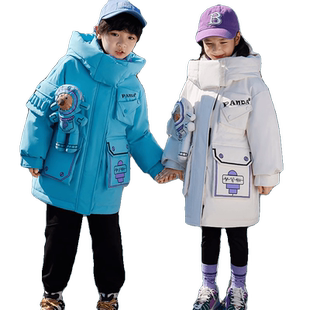 鸭鸭男女童羽绒服2025冬季新款中大童长款连帽儿童保暖外套童装WJ