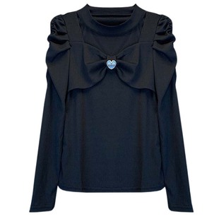 2025秋季新款时尚洋气长袖上衣网纱拼接半高领小衫泡泡袖打底T恤