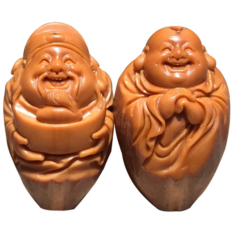 橄榄核原皮财神爷大籽文玩手把件