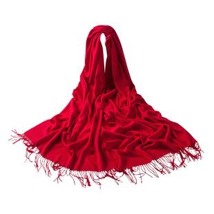 上海故事大红色围巾秋冬女中国红披肩加厚纯色定制年会刺绣LOGO