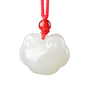 天然和田玉如意平安锁吊坠羊脂白玉挂坠宝宝锁长命锁晴水玉石吊坠