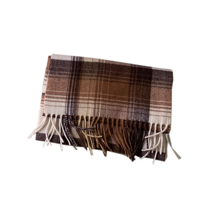 纯羊毛格子围巾女冬季