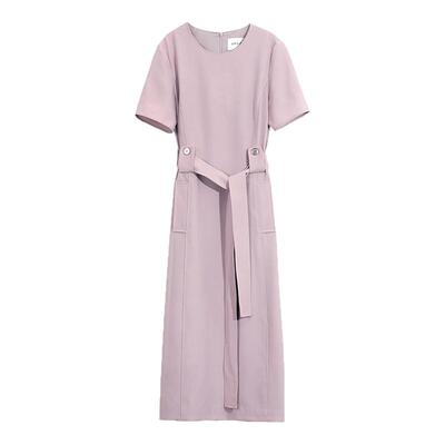 OFFIY温柔粉通勤醋酸收腰连衣裙