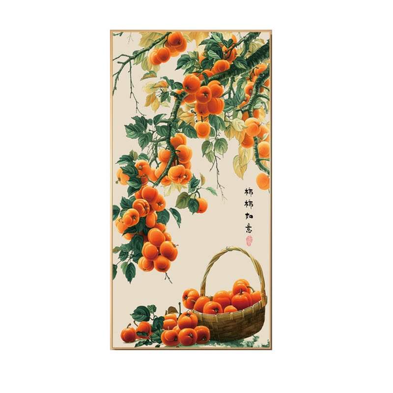 手绘油画柿柿如意客厅挂画高级感现代装饰画
