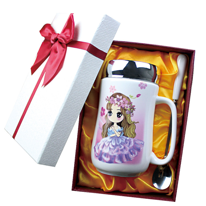 教师节礼物创意陶瓷水杯带盖勺女马克杯