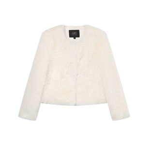 白鹿语气质毛感夹棉加厚棉衣2024冬新款圆领温暖毛茸茸纯色棉服女