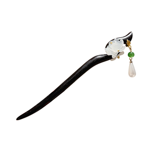 古风双面莲花檀木簪子女中式步摇流苏盘发簪子简约发钗旗袍头饰