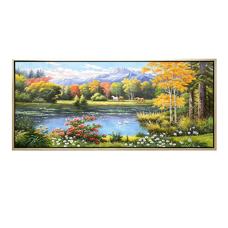 客厅欧式风横版手绘油画