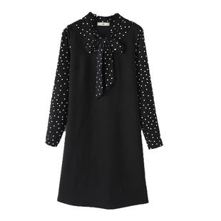 大码女装春秋连衣裙2025新款微胖mm假两件遮肚显瘦高档长袖直筒裙