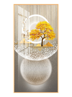 招财玄关晶瓷画轻奢竖长高品质