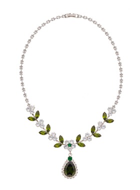 锆石花朵水滴项链耳环套装