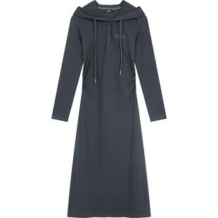 妖精的口袋复古修身连帽长袖连衣裙女2025年秋冬新款显瘦休闲裙子