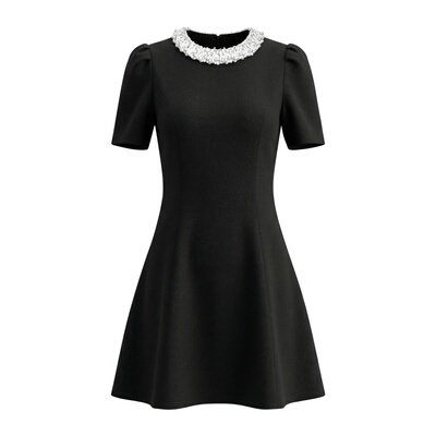 zklin醋酸面料重工镶钻小黑裙