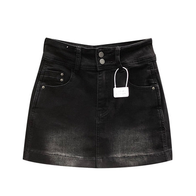 黑色高腰弹力牛仔短裙女显瘦