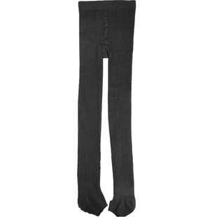 浪莎打底袜 中厚针织提花踩脚连裤袜 春秋款黑色性感保暖裤袜女