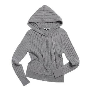 CLIMAX VISION立体复古绞花刺绣连帽针织开衫修身显瘦毛衣短外套