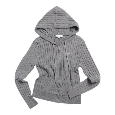 CLIMAX VISION立体复古绞花刺绣连帽针织开衫修身显瘦毛衣短外套