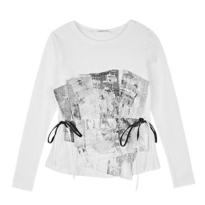 sdeer印花长袖收腰T恤