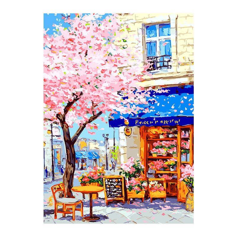 自油自画 数字油画diy填色画画成人手工手绘涂色油彩画 樱花漫叙