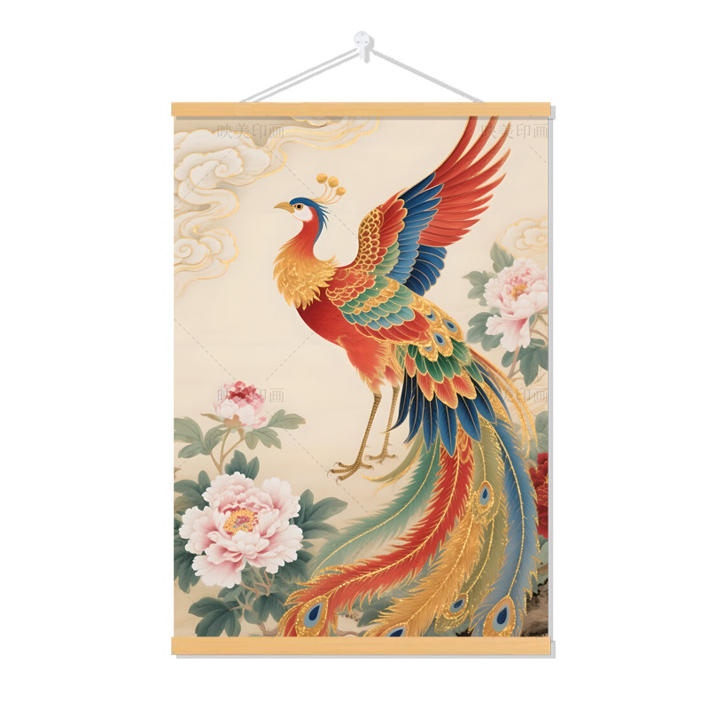 新款国风凤凰工笔神鸟挂画玄关走版画