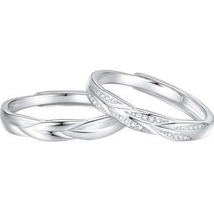 999纯银情侣对戒情侣款一对999足银麦穗满钻银戒指女男小众设计感