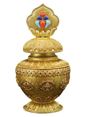 慧宝黄铜摩尼宝瓶佛堂摆件财神