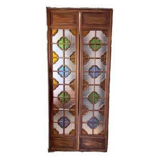 复古门定制海棠花玻璃推拉门店铺满洲窗艺术玻璃折叠门屏风隔断