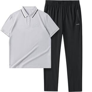 骆驼男装运动休闲套装男2026夏季商务翻领爸爸短袖POLO衫速干长裤
