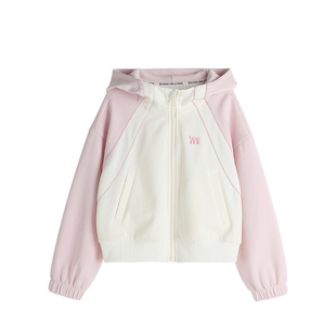 布丁哈鲁童装春装女童洋气2026春秋新款儿童拼色连帽卫衣休闲外套