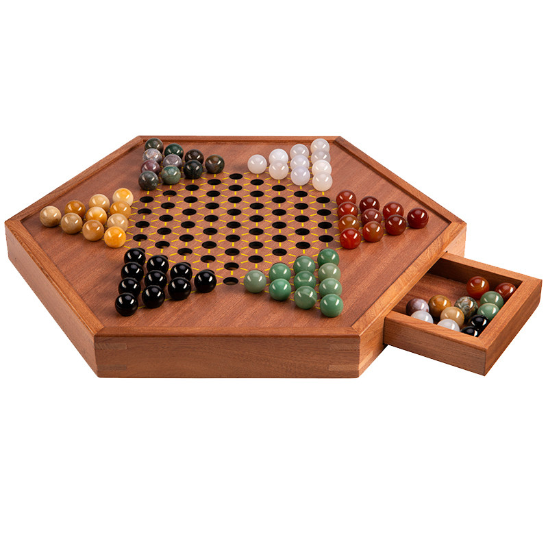 跳棋儿童益智木质玛瑙球弹珠玻璃球大人版老式大号亲子波子跳跳棋