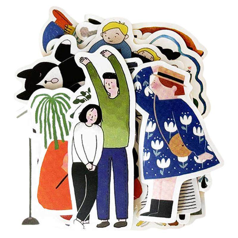稚趣童年生活女孩手账贴纸素材包 人物简洁ins可爱韩国日记本装饰