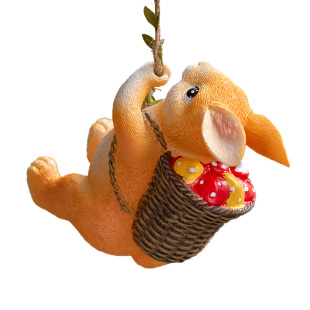 可爱狐狸小猪小兔荡秋千创意摆件庭院户外花园阳台吊树上挂件