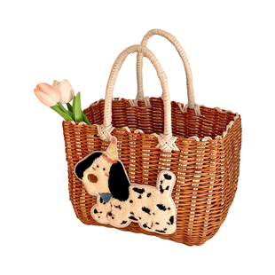 手提菜篮子买菜篮大容量仿藤编织购物篮野餐篮子洗澡篮浴筐草包包