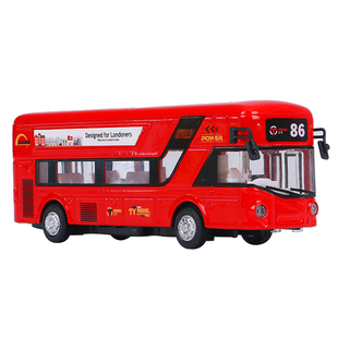 合金巴士模型 复古双层伦敦大巴 回力公交车声光玩具 客运车 铁车