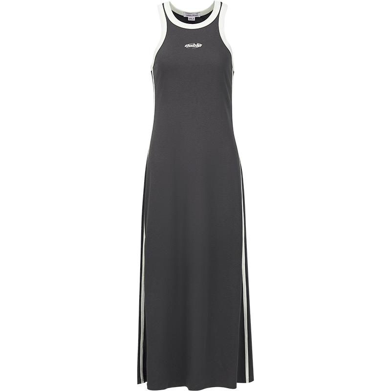 UR2024夏季新款女装复古运动风拼色贴标长款S型连衣裙UWV740026