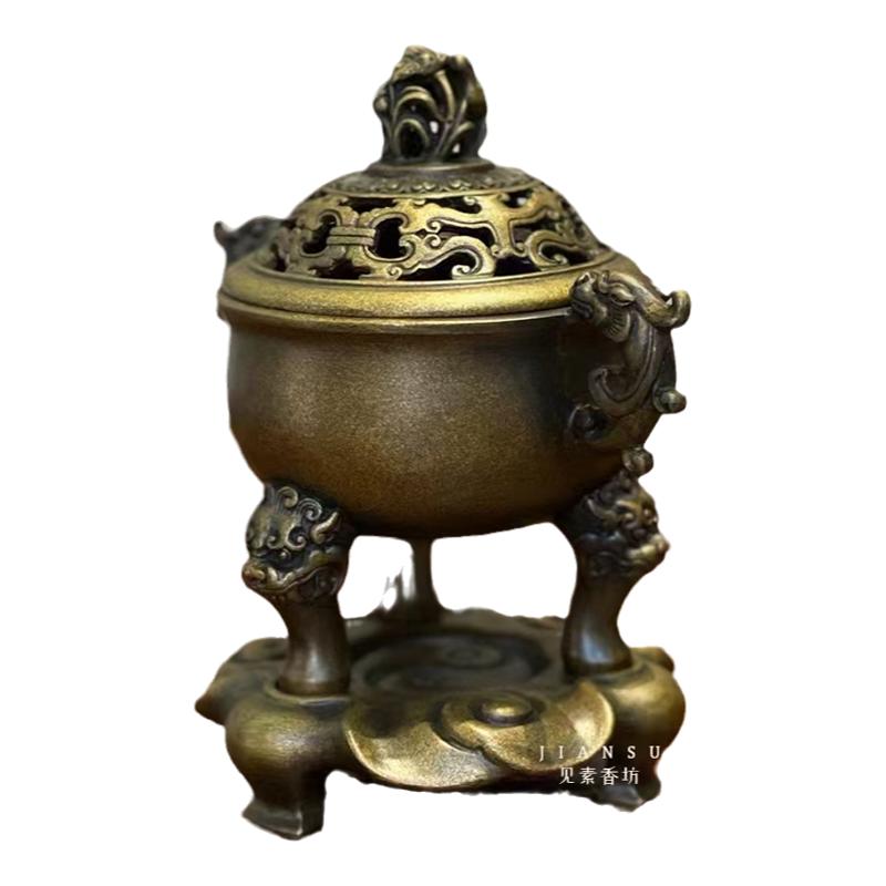 巧生炉螭龙耳兽足鼎熏炉收藏文玩